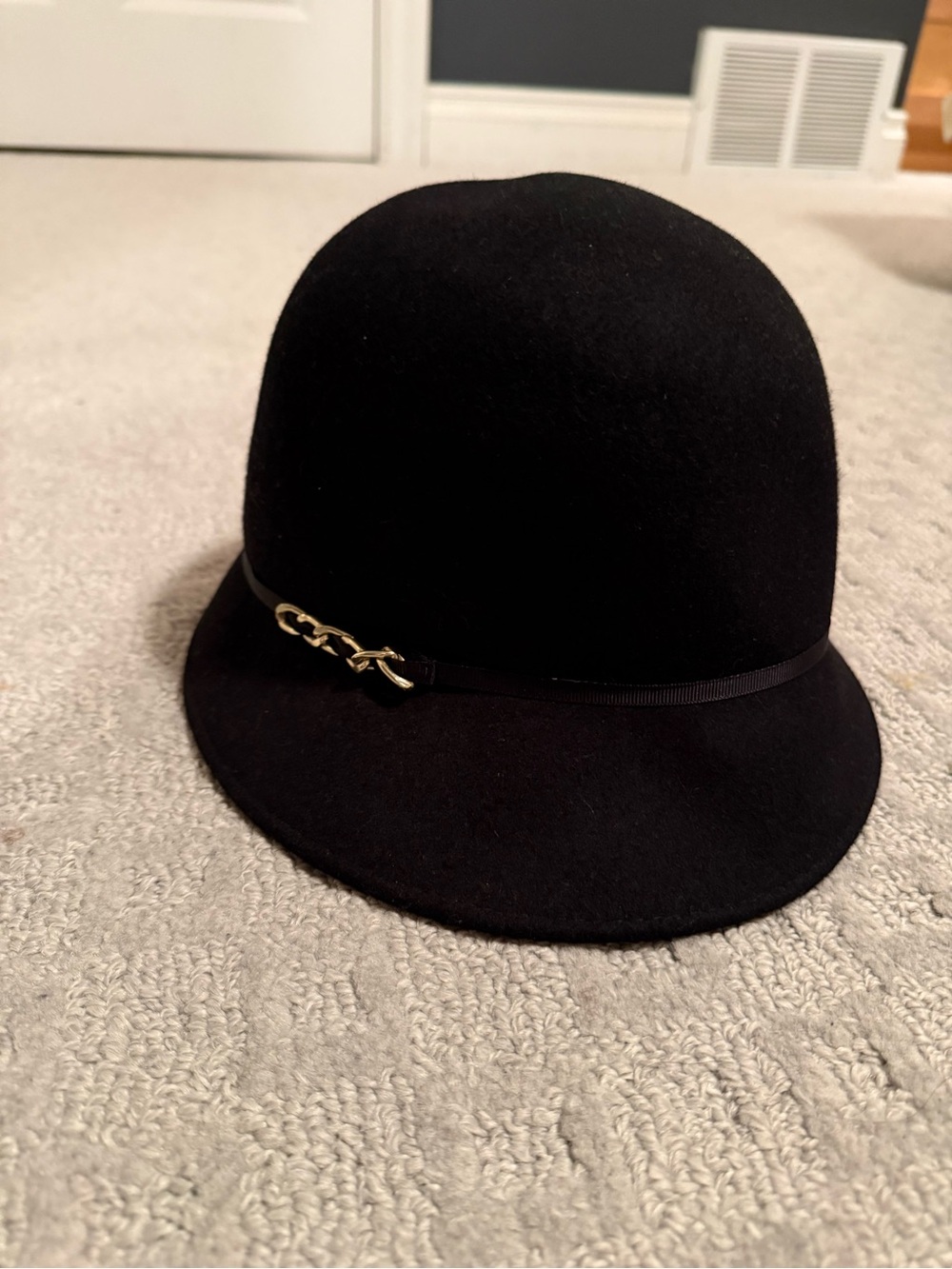 August Hats Black Cloche with Gold Chain Trim